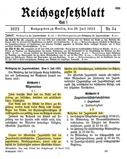 Historisches Papier - Reichsgesetzblatt aus dem Jahr 1922.