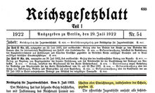 Historisches Papier - Reichsgesetzblatt aus dem Jahr 1922.