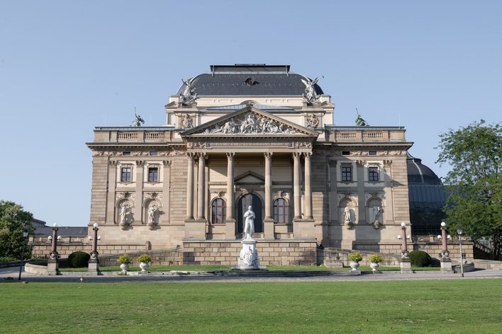 Blick auf das Hessische Staatstheater vom Warmen Damm aus