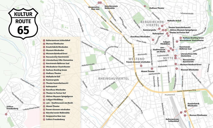 Wiesbadener Karte mit eingezeichneten Sehenswürdigkeiten und Loko Kultur R