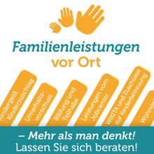 Flyerlogo mit Hand, Leistungsübersicht und Logos der Kooperationsteilnehme