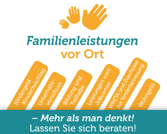 Flyerlogo mit Hand, Leistungsübersicht und Logos der Kooperationsteilnehme