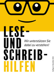 Lese- und Schreibhilfen: Gemalter Flyer mit Strichgesicht mit Brille