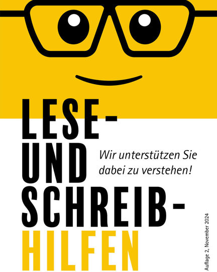 Lese- und Schreibhilfen: Gemalter Flyer mit Strichgesicht mit Brille