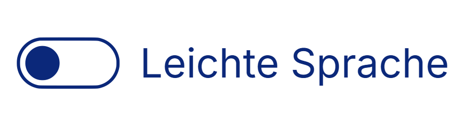Auf dem Bild ist der Schiebe-Regler für die Umstellung in Leichte Sprache zu sehen. Es ist ein blauer Punkt in einem weißen Feld im deaktivierten Zustand.
