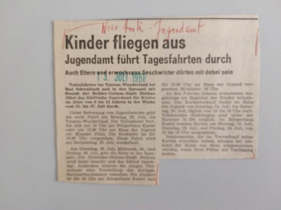 Zeitungsartikel Wiesbadener Kurier 1960-er Jahre