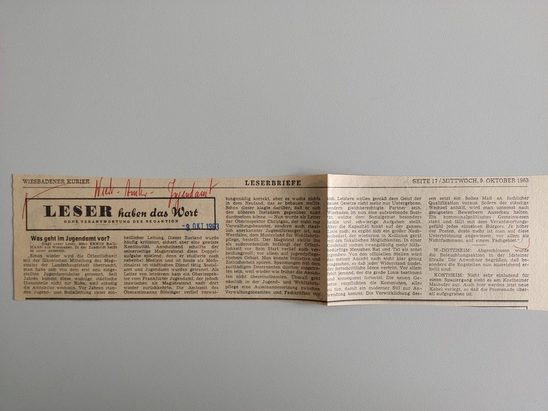 Zeitungsartikel Wiesbadener Kurier 1960-er Jahre