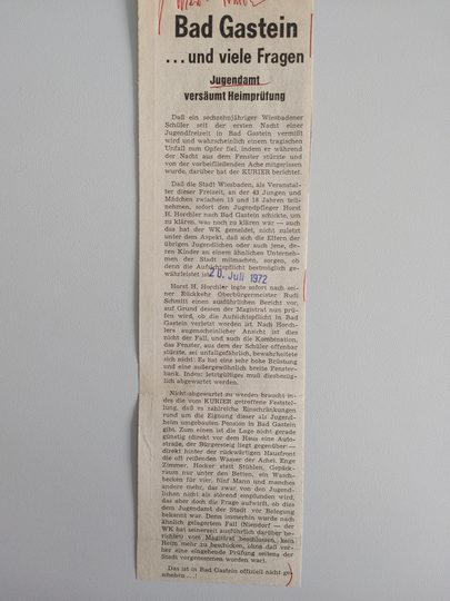 Zeitungsartikel Wiesbadener Kurier 1970-er Jahre