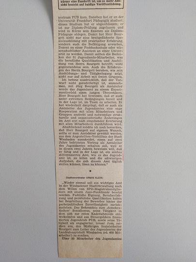 Zeitungsartikel Wiesbadener Kurier 1970-er Jahre