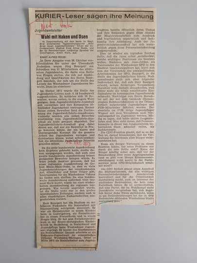 Zeitungsartikel Wiesbadener Kurier 1970-er Jahre