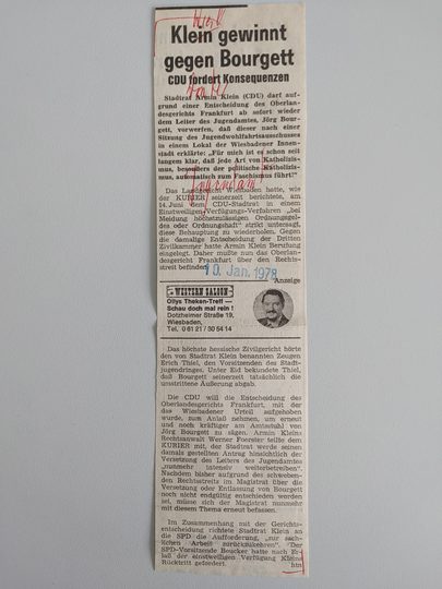 Zeitungsartikel Wiesbadener Kurier 1970-er Jahre