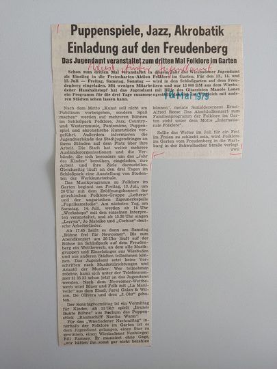 Zeitungsartikel Wiesbadener Kurier 1970-er Jahre