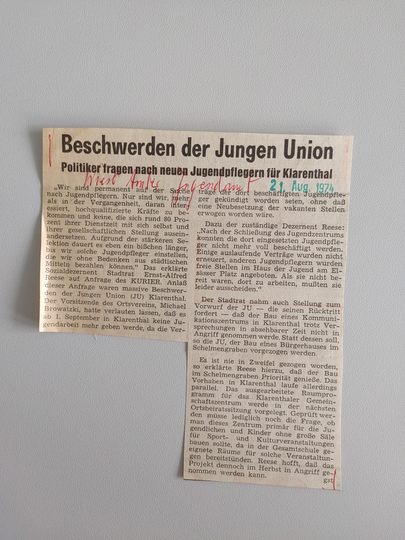 Zeitungsartikel Wiesbadener Kurier 1970-er Jahre