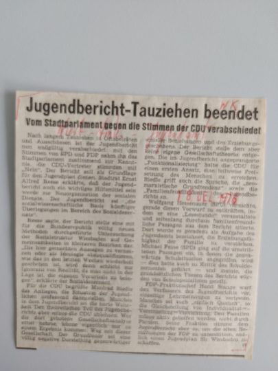 Zeitungsartikel Wiesbadener Kurier 1970-er Jahre