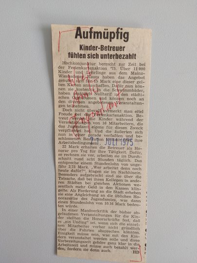 Zeitungsartikel Wiesbadener Kurier 1970-er Jahre