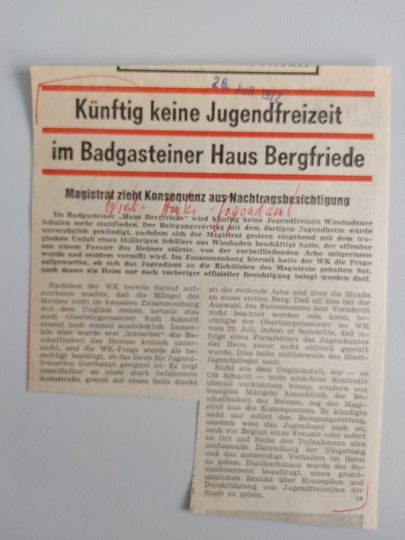 Zeitungsartikel Wiesbadener Kurier 1970-er Jahre