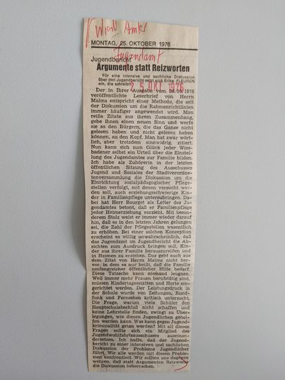 Zeitungsartikel Wiesbadener Kurier 1970-er Jahre