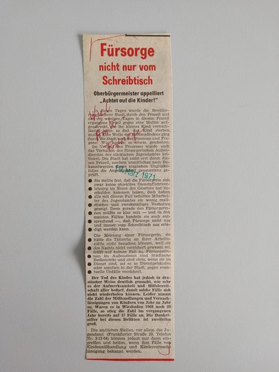 Zeitungsartikel Wiesbadener Kurier 1970-er Jahre