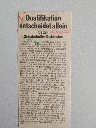 Zeitungsartikel Wiesbadener Kurier 1970-er Jahre