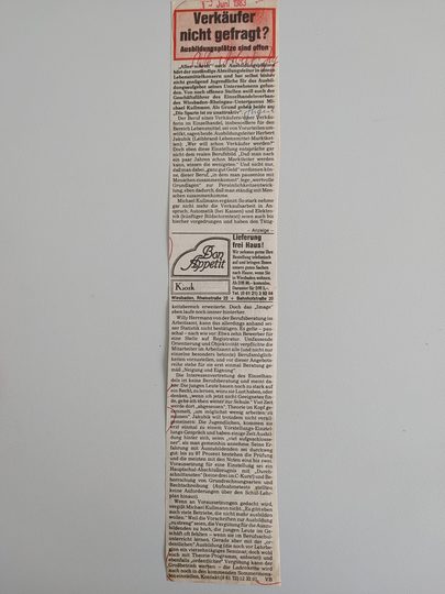 Zeitungsartikel Wiesbadener Kurier 1980-er Jahre