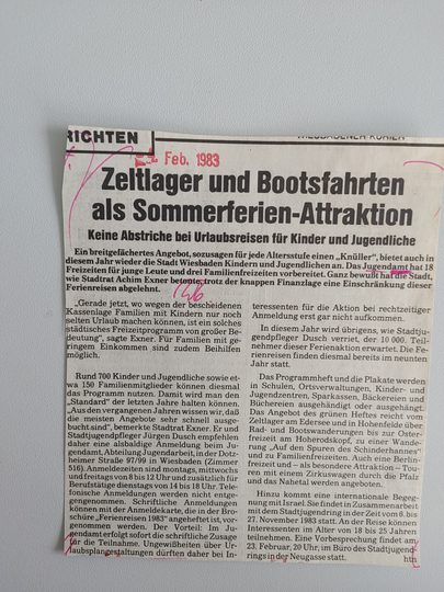 Zeitungsartikel Wiesbadener Kurier 1980-er Jahre