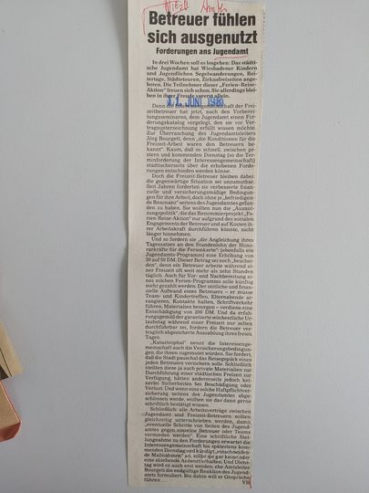 Zeitungsartikel Wiesbadener Kurier 1980-er Jahre