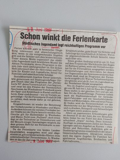 Zeitungsartikel Wiesbadener Kurier 1980-er Jahre