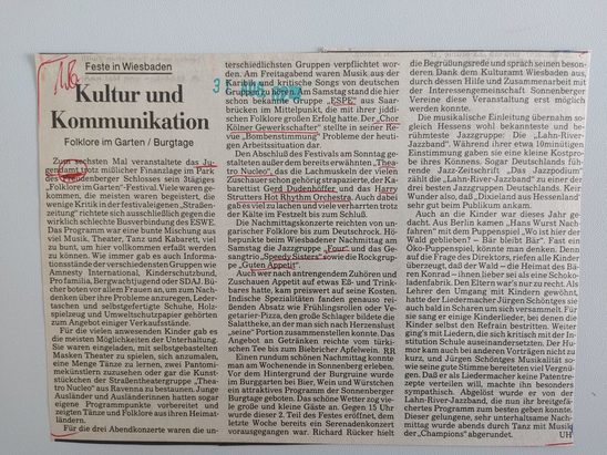 Zeitungsartikel Wiesbadener Kurier 1980-er Jahre