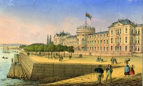 Lithographie "Wiesbaden – Schloss Biebrich am Rhein"