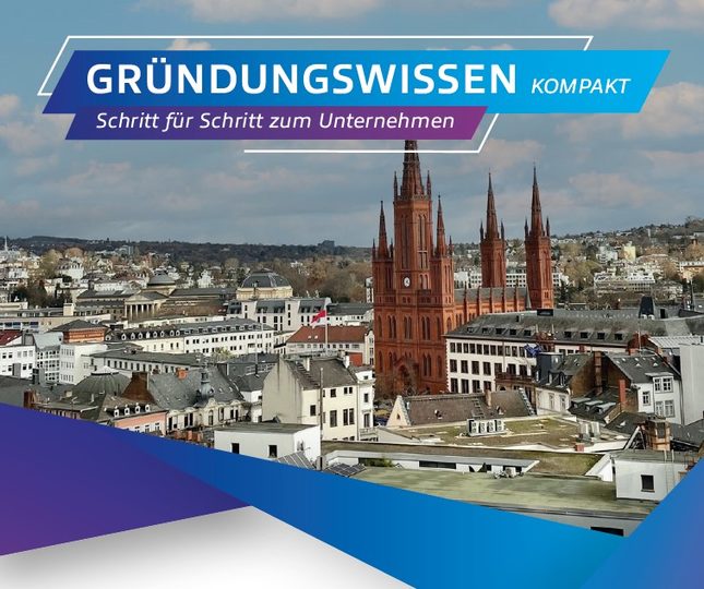 Kirche im Hintergrund, davor Schrift "Gründerwissen kompakt".