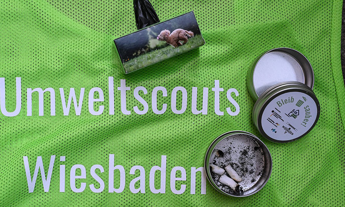 Logo Wiesbadener Umweltscouts Grüner Hintergrund, weiße Schrift